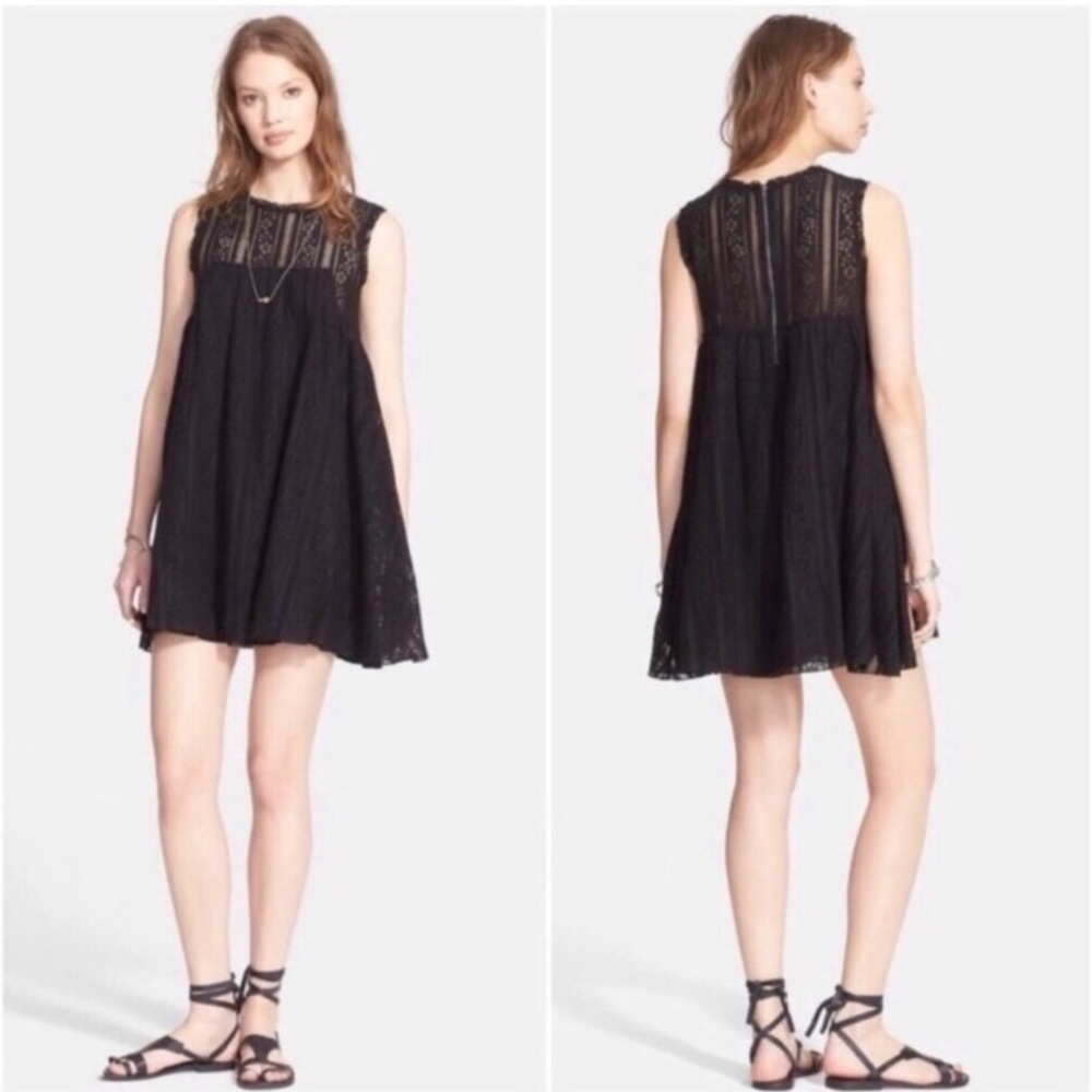 Free People Tu Es La sleeveless black lace babydoll mini dress Sz M
